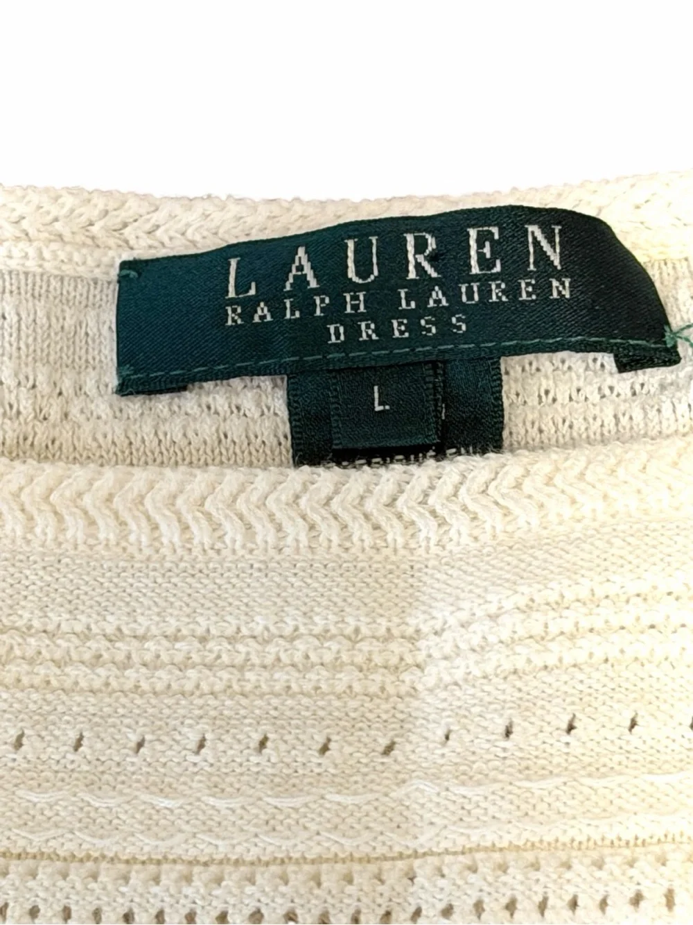 Lauren Ralph Lauren Cream Sleeveless Knit A-Line Pointelle Dress Size L